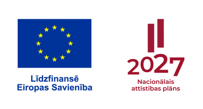 Divu logo ansamblis "Līdzfinansē Eiropas savienība" un "Nacinālais attīstības plāns 2027."