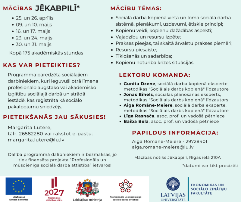 Infromācija par sociālo darbinieku apmācībām Jēkabpilī