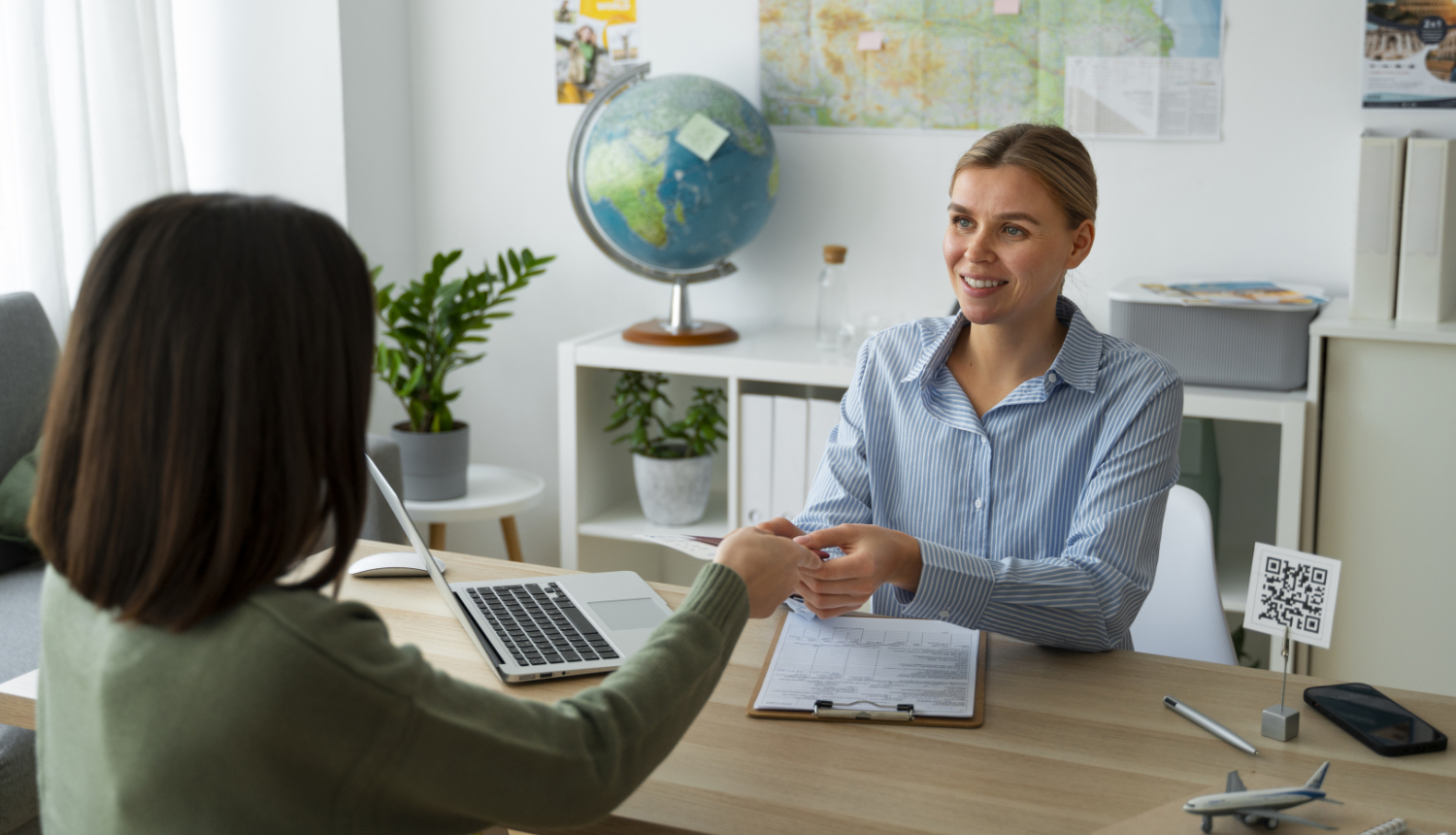 Medium shot woman working as a travel agent