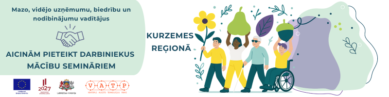 Aicinām darba devējus pieteikt dalībniekus mācību semināriem  “Cieņas kods” Kurzemes reģionā afiša ar logo