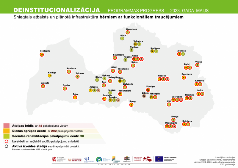 Deinstitucionalizācijas infrastruktūras progresa karte bērniem ar funkcionāliem traucējumiem