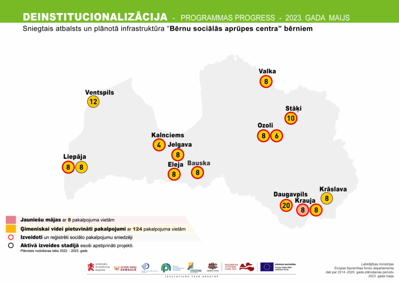 Deinstitucionalizācijas infrastruktūras progresa karte ārpusģimenē augošiem bērniem