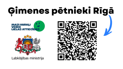 Kampaņas "ģimenes pētnieki Rīgā" spēles QR kods un logo
