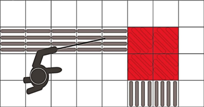 Shematisks vadulu neredzīgam gājējam attēlojums 