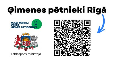 Kampaņas "ģimenes pētnieki Rīgā" spēles QR kods un logo