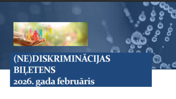 Nediskriminacijas biletens par 2026. gada februāri, rokas tur cilvēku silueta