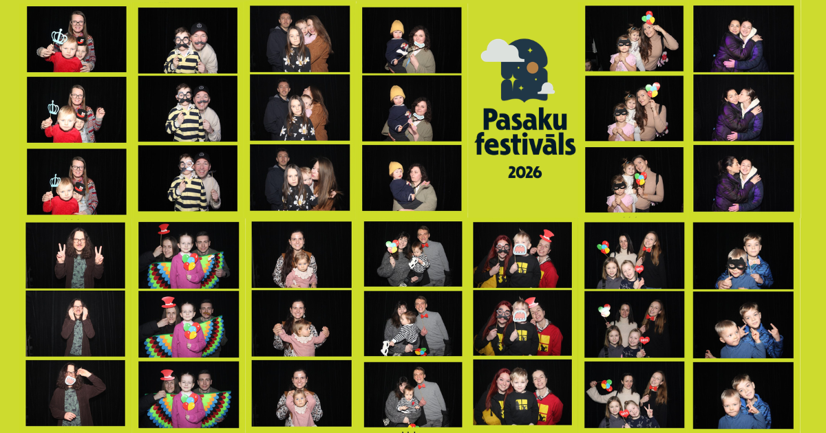 Pasaku festivāla “Ģimenes foto pieturas” foto kolāžas ar ģimenēm kas uztaisījušas foto būdiņas bildes