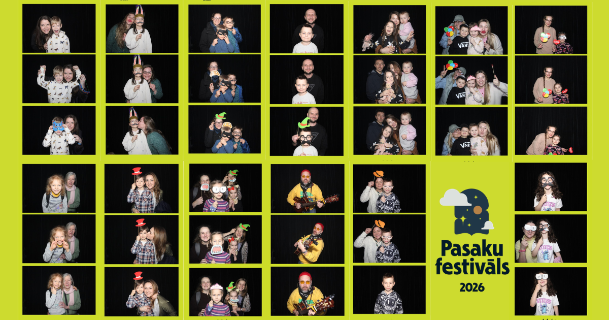 Pasaku festivāla “Ģimenes foto pieturas” foto kolāžas ar ģimenēm kas uztaisījušas foto būdiņas bildes