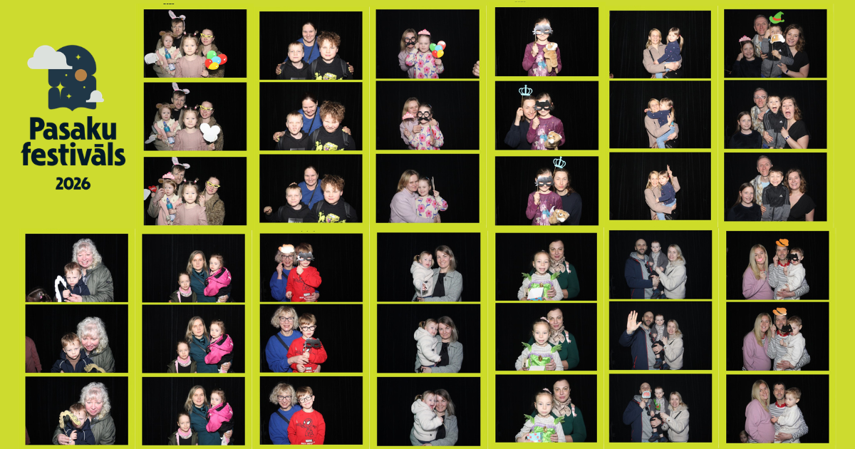 Pasaku festivāla “Ģimenes foto pieturas” foto kolāžas ar ģimenēm kas uztaisījušas foto būdiņas bildes