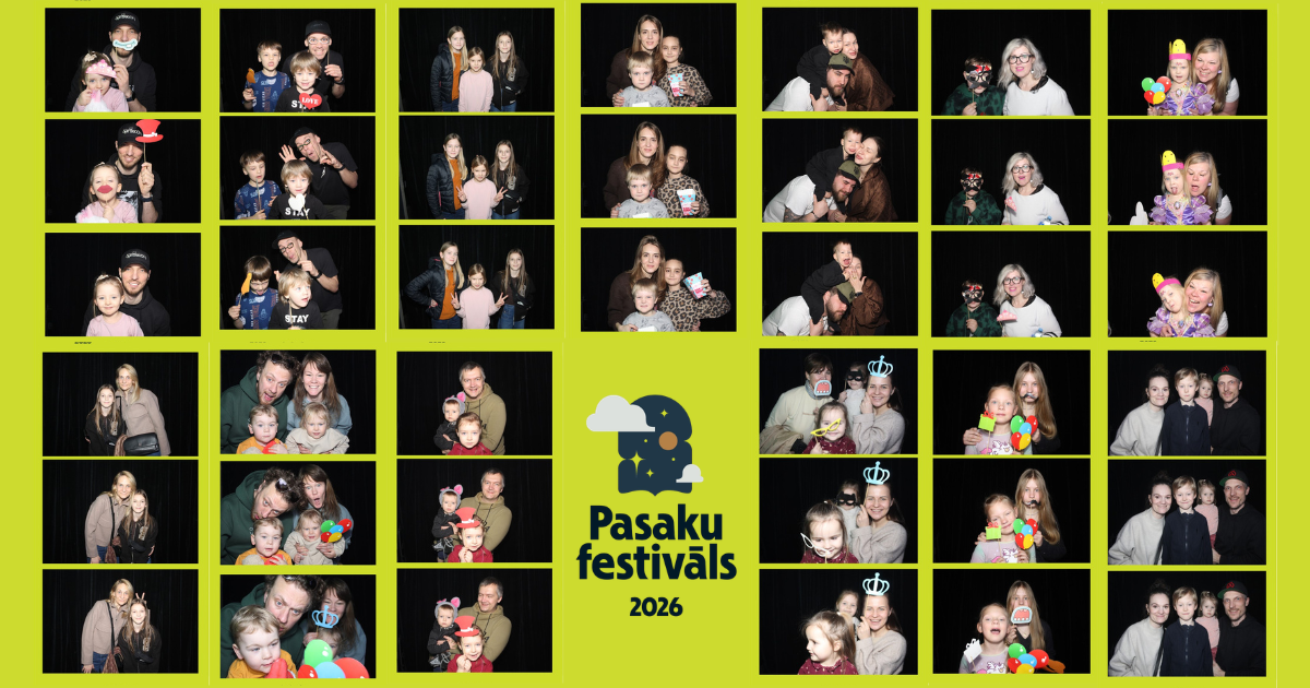 Pasaku festivāla “Ģimenes foto pieturas” foto kolāžas ar ģimenēm kas uztaisījušas foto būdiņas bildes