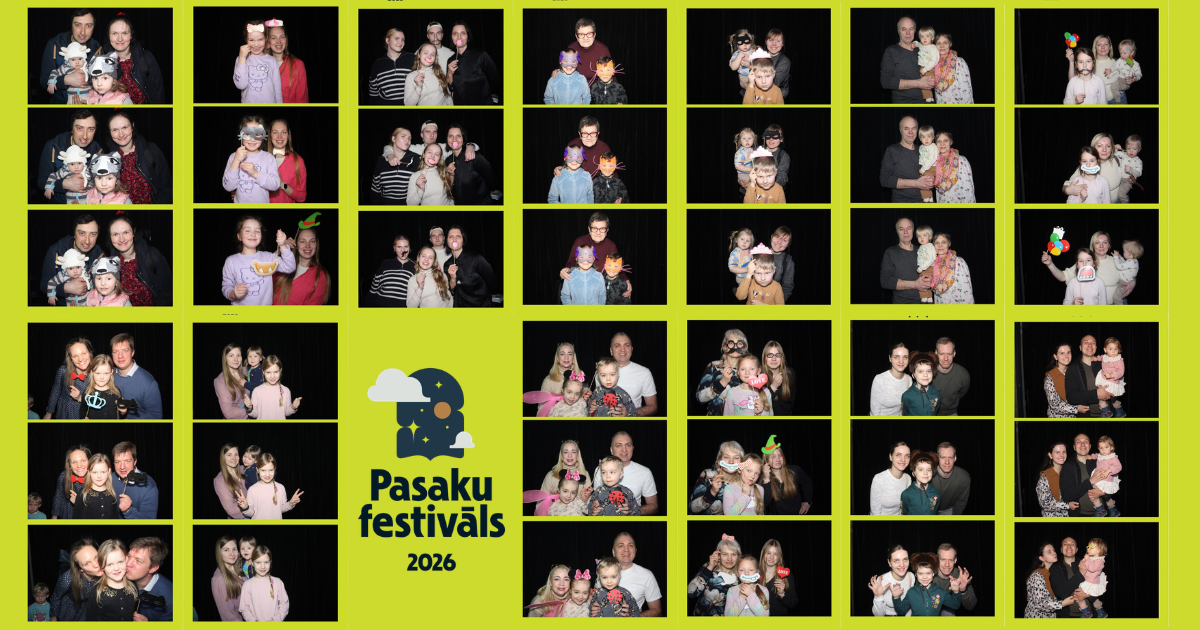 Pasaku festivāla “Ģimenes foto pieturas” foto kolāžas ar ģimenēm kas uztaisījušas foto būdiņas bildes