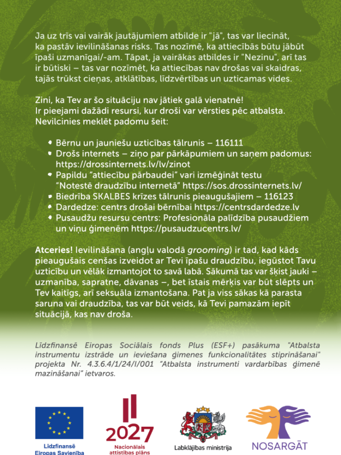 Paštests jauniešiem par ievilināšanas tēmu