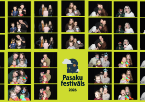 Pasaku festivāla “Ģimenes foto pieturas” foto kolāžas ar ģimenēm kas uztaisījušas foto būdiņas bildes